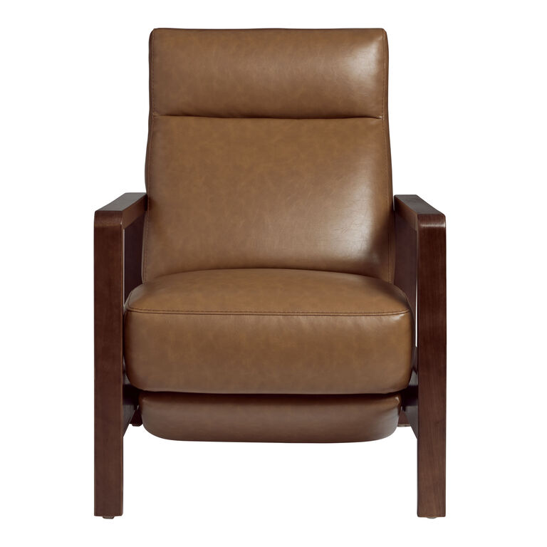 Erik Brown Faux Leather and Wood Upholstered Recliner image number 3