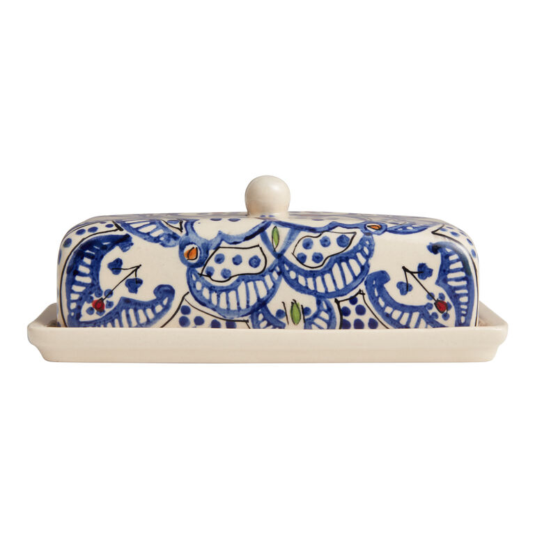 Tunis White And Blue Ceramic Butter Dish image number 1