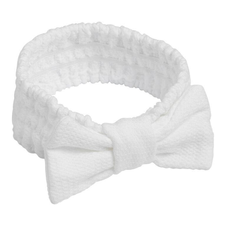 White Waffle Weave Cotton Spa Headband image number 1