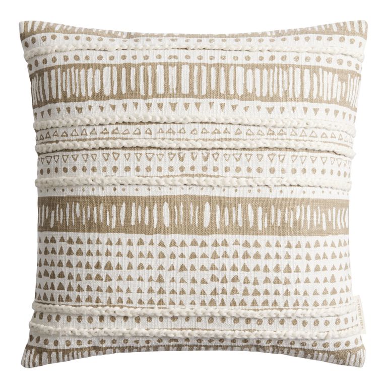 Taupe And Ivory Geo Stripe Throw Pillow image number 1
