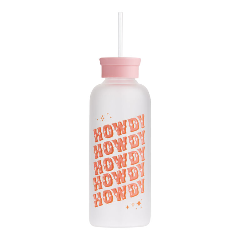 Studio Oh Pink Howdy Glass Water Bottle With Straw image number 1