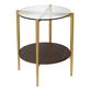 Mae Round Gold Metal and Walnut Glass Top Side Table image number 0