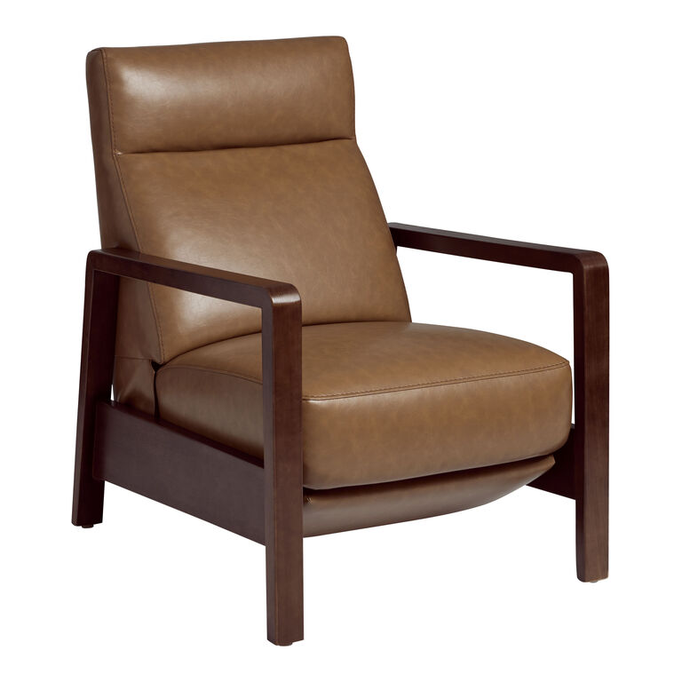 Erik Brown Faux Leather and Wood Upholstered Recliner image number 1