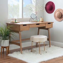 Malay Natural Rattan Cane and Wood Desk with Drawers