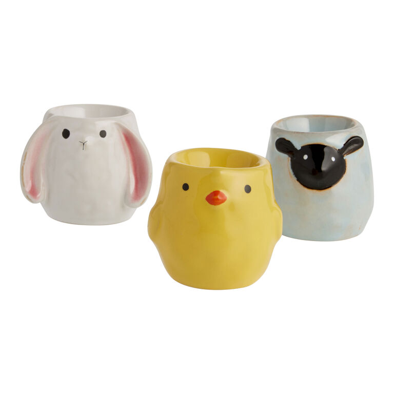 Ceramic Springtime Animal Figural Egg Cups Set of 3 image number 1