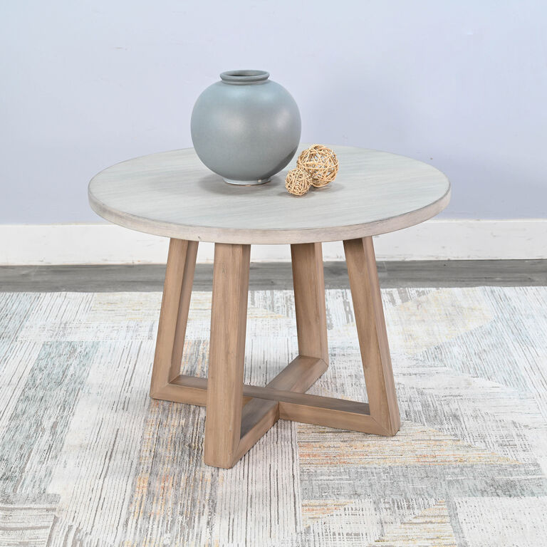 Lanyard Round Gray and Natural Wood Two Tone End Table image number 3