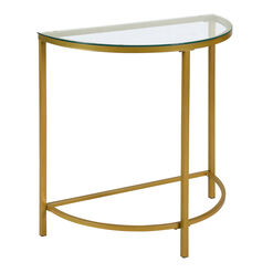 Half Circle Gold Metal and Glass Top Console Table