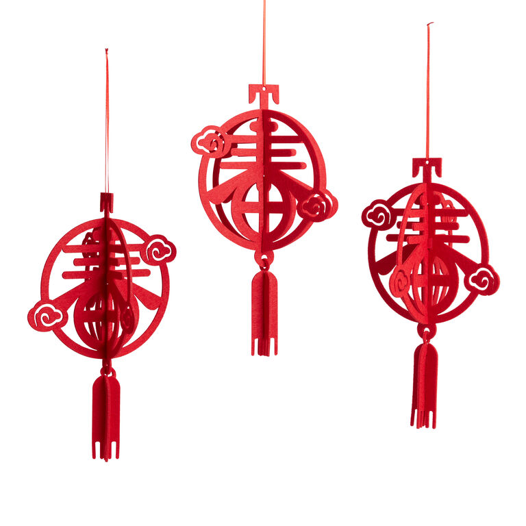 Red Lunar New Year Spring Lantern Hanging Decor Set of 3 image number 1