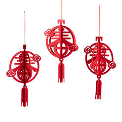 Red Lunar New Year Spring Lantern Hanging Decor Set of 3