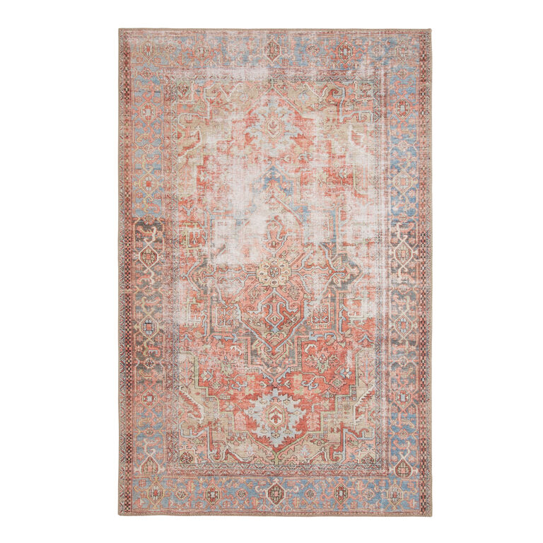 Terracotta and Blue Distressed Persian Style Lauren Area Rug image number 1