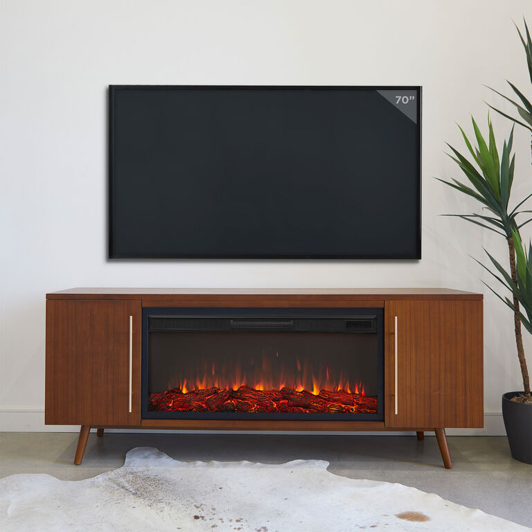 Chester Natural Wood Electric Fireplace Media Stand image number 2