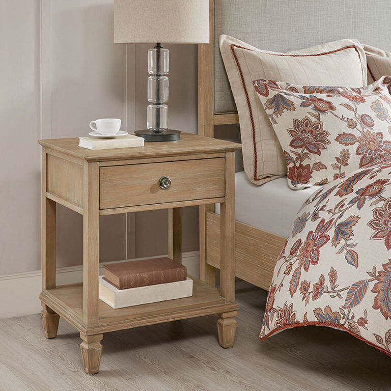 Douro Distressed Natural Wood Nightstand with Drawer image number 1