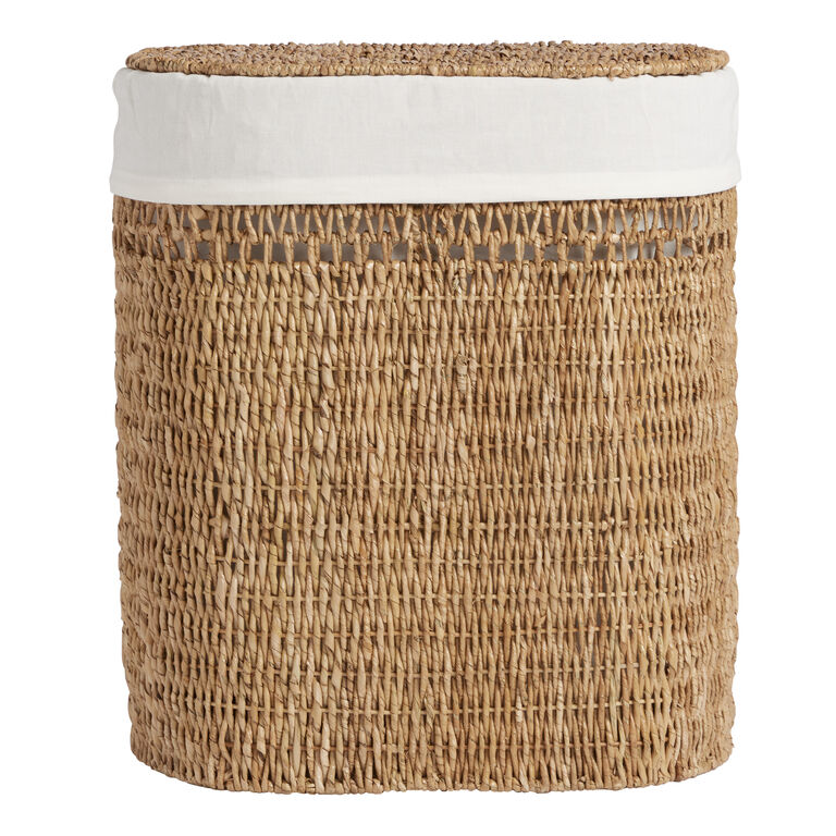 Salma Oval Seagrass Laundry Hamper With Liner and Hinged Lid image number 1