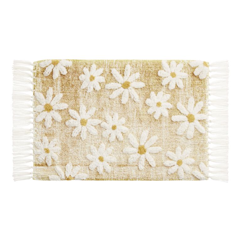 Yellow And White Daisy Tufted Tassel Bath Mat image number 1