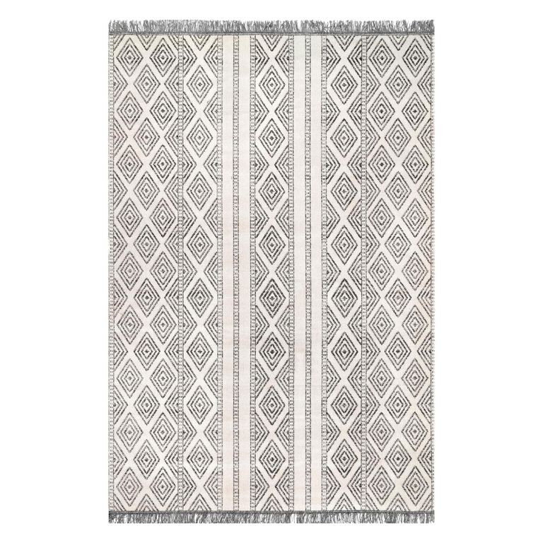 Cairo Gray And Ivory Lattice Stripe Indoor Outdoor Rug image number 1