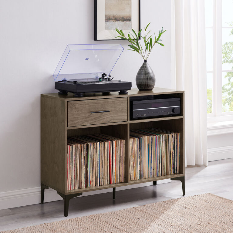 Chent Walnut Wood Media Stand with Record Storage image number 2