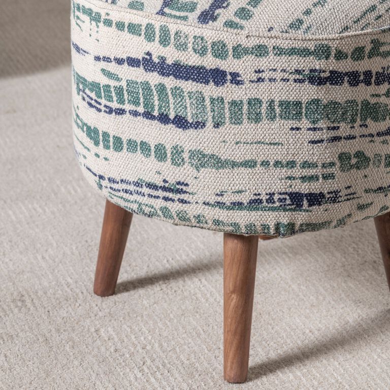 Canby Round Blue and Green Abstract Upholstered Stool image number 4