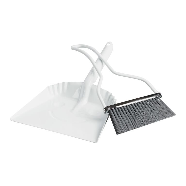 White Metal Smiley Dustpan and Hand Broom Set image number 1