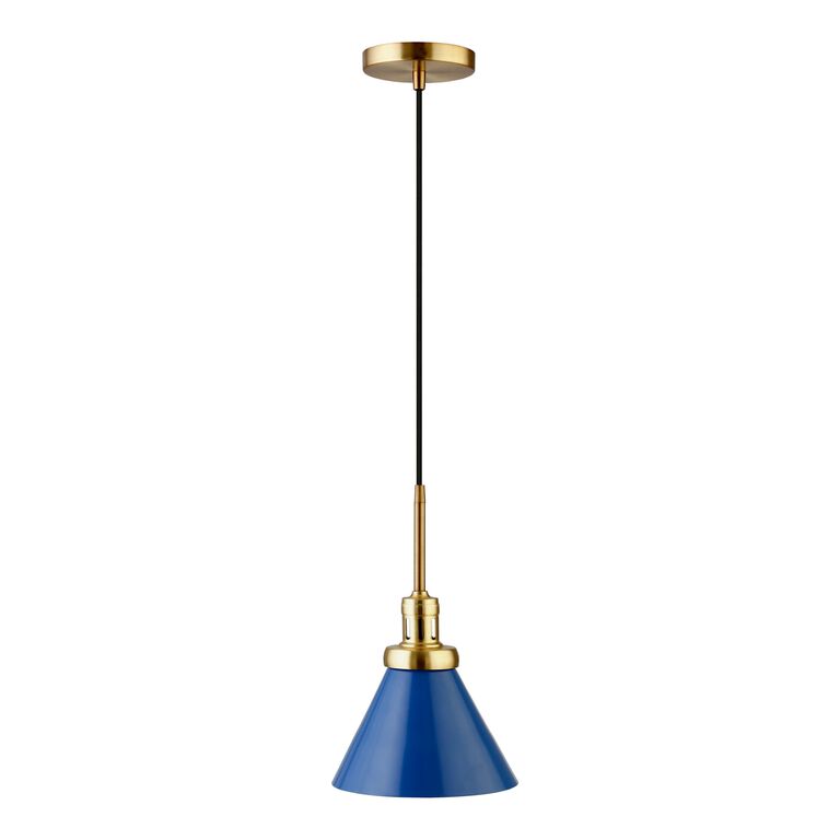 Matt Blue Metal Cone Shade Pendant Lamp image number 1