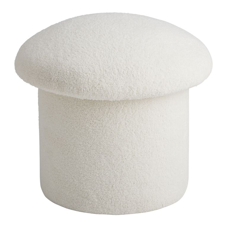Round Faux Sherpa Mushroom Upholstered Storage Ottoman image number 1