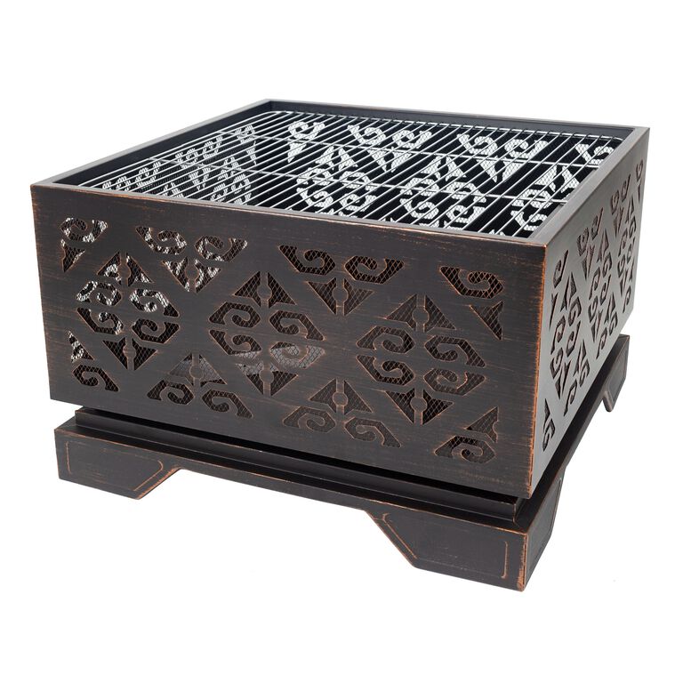Cloud Square Rubbed Bronze Steel Filigree Fire Pit image number 3