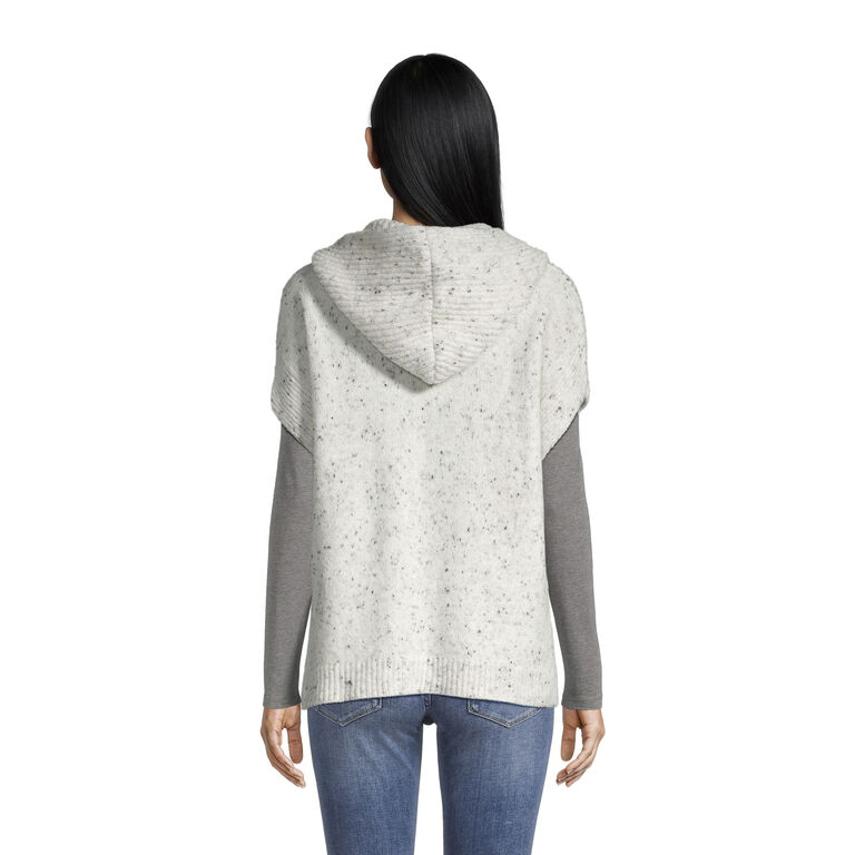 Gray And Ivory Speckled Cable Knit Sleeveless Poncho image number 2