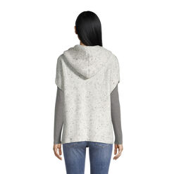 Gray And Ivory Speckled Cable Knit Sleeveless Poncho
