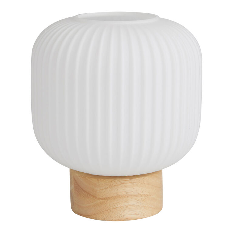 Lola White Glass and Natural Wood Ribbed Accent Lamp image number 1