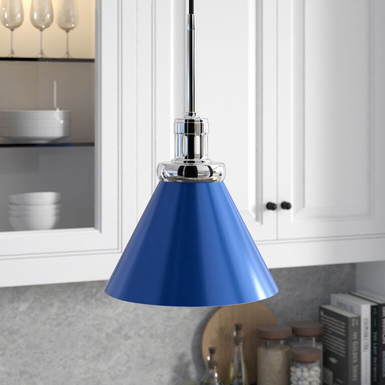 Matt Blue Metal Cone Shade Pendant Lamp image number 4