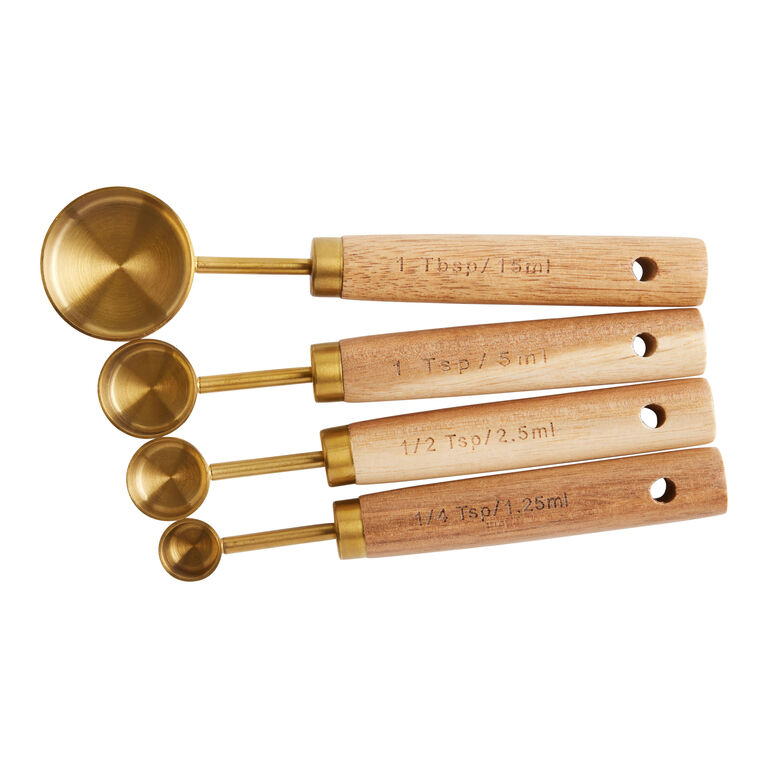 Gold Metal and Wood Nesting Measuring Spoons image number 1