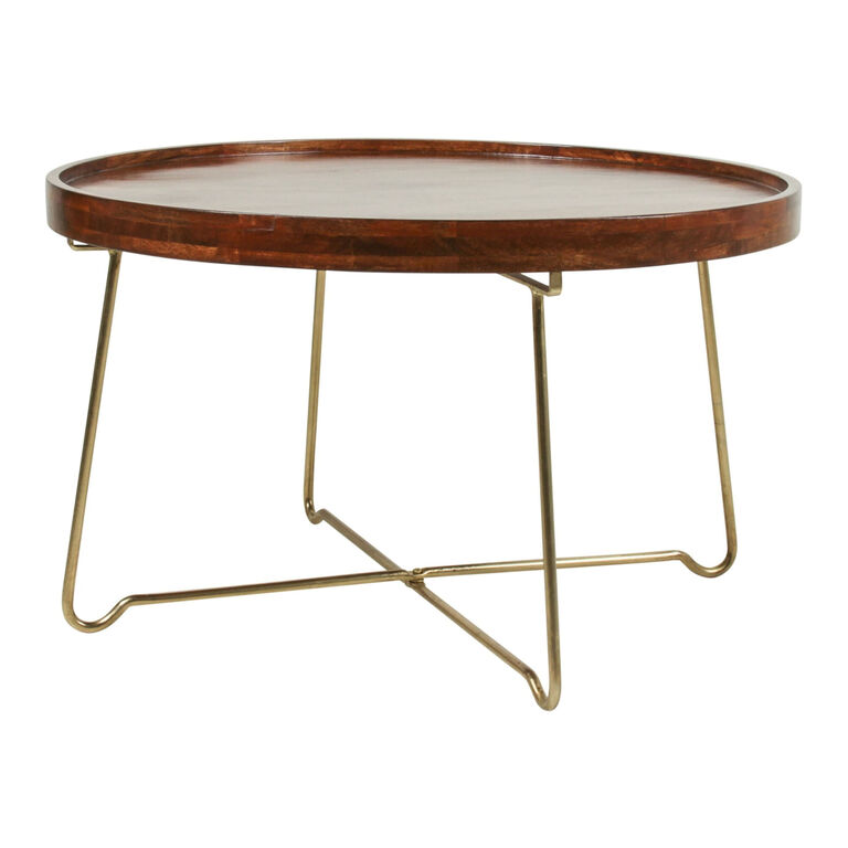 Keesey Round Wood and Metal Tray Top Folding Coffee Table image number 1