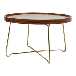 Keesey Round Wood and Metal Tray Top Folding Coffee Table