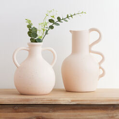 Pale Blush Ceramic Vase With Squiggle Handle