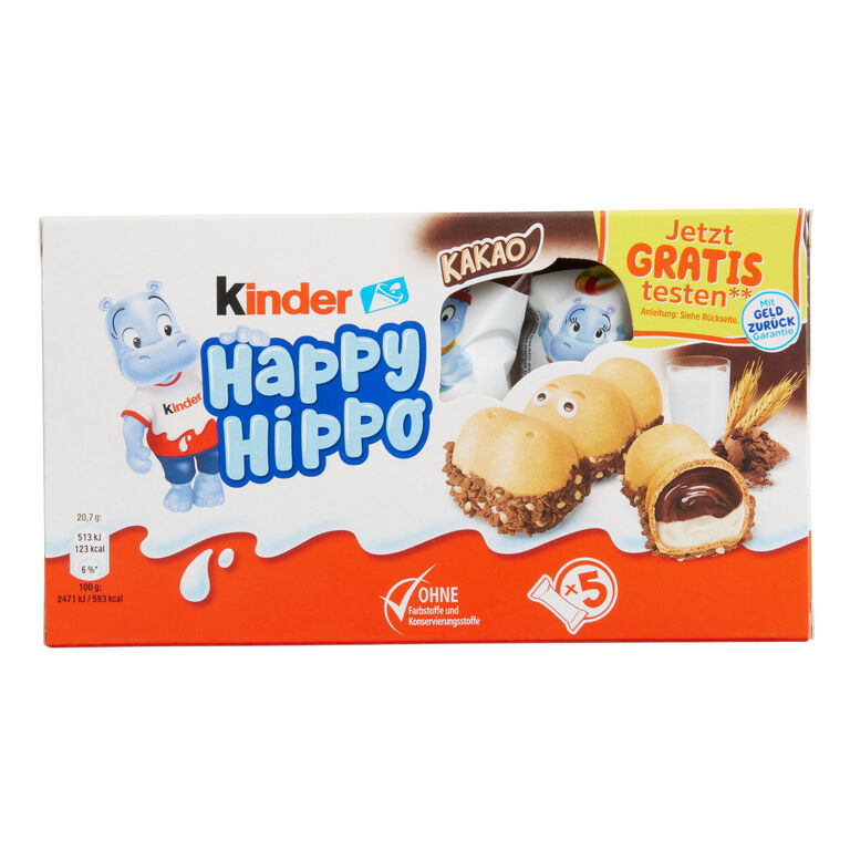 Kinder Happy Hippo Cocoa Cream Biscuits 5 Pack image number 1