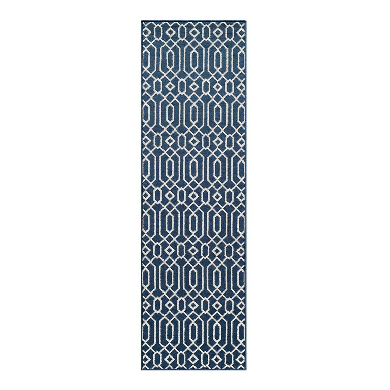 Cortes Navy Blue and White Geometric Indoor Outdoor Rug image number 2