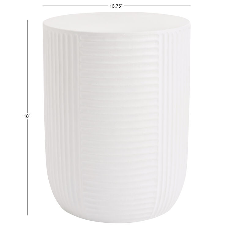 Ayda Round White Cement Ribbed Outdoor Side Table image number 4