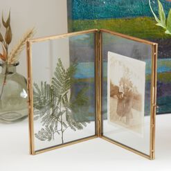 Antique Brass Hinged Double Photo Frame
