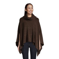 Brown Recycled Yarn Cable Knit Funnel Neck Sweater Poncho