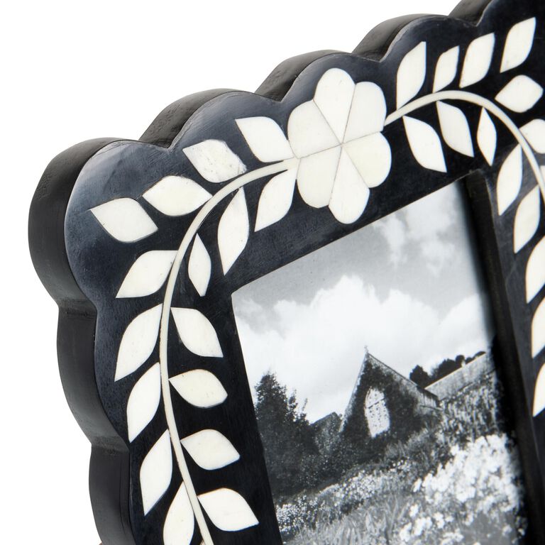 Black and White Scalloped Floral Inlay Bone Frame image number 3