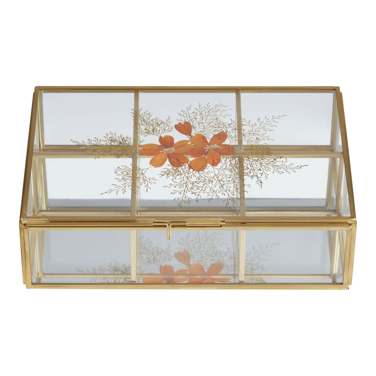 Glass and Metal Pressed Flower Tea Storage Box image number 2