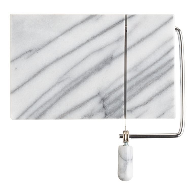 White Marble and Wire Cheese Slicer Serving Board image number 2