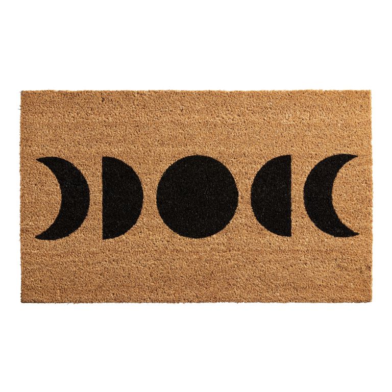 Black and Natural Moon Phases Coir Doormat image number 1