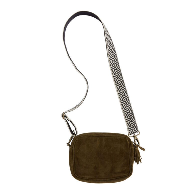 Olive Green Suede Crossbody Bag With Interchangeable Strap image number 2