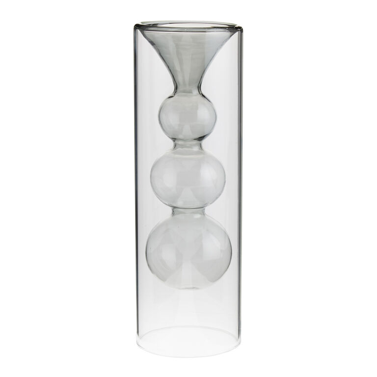 Gray Double Wall Glass Bubble Vase image number 1
