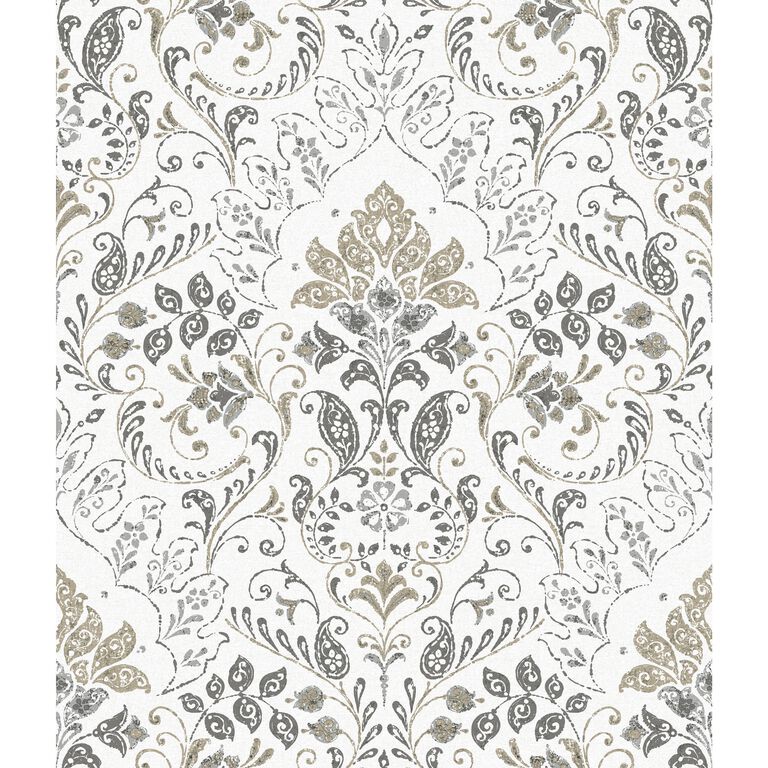 Taupe And Gray Persian Damask Peel And Stick Wallpaper image number 1