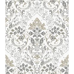 Taupe And Gray Persian Damask Peel And Stick Wallpaper
