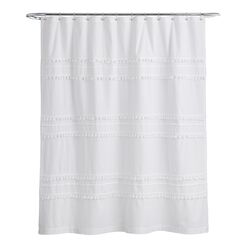 Renata White Tiered Tassel Shower Curtain