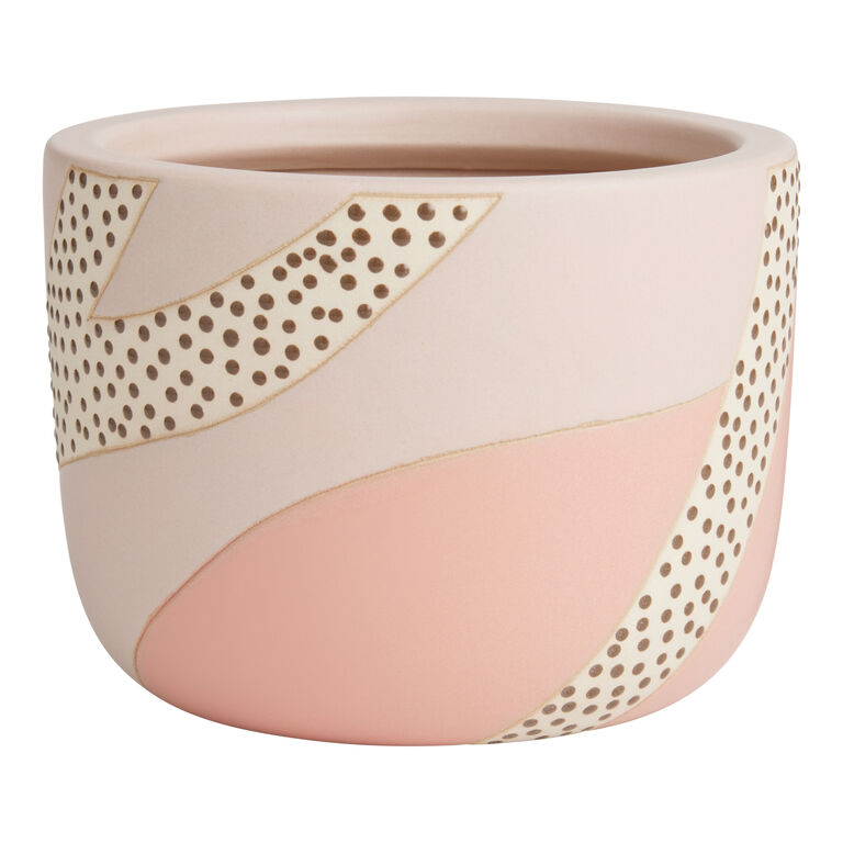 Pink and Brown Ceramic Dot Abstract Landscape Planter image number 1