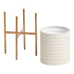 White Cement Stacked Ring Planter with Gold Stand