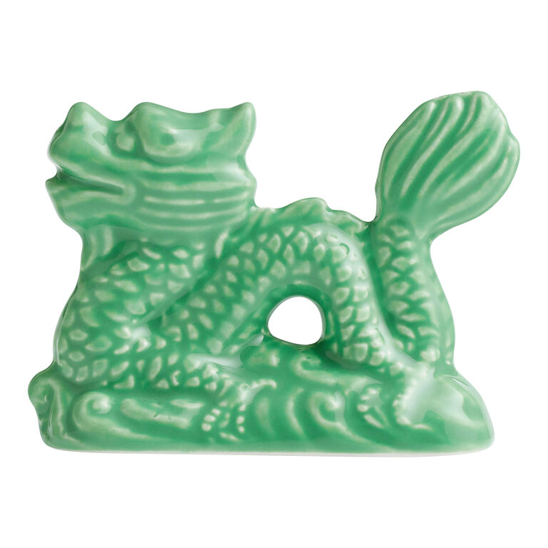 Green Ceramic Dragon Figural Chopstick Rest Set of 2 image number 1